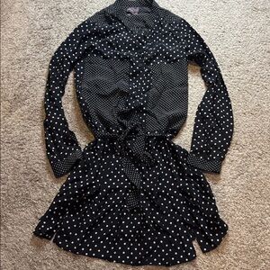 Polka dot Black /off white Silk Hale Bob belted mini dress Sz M